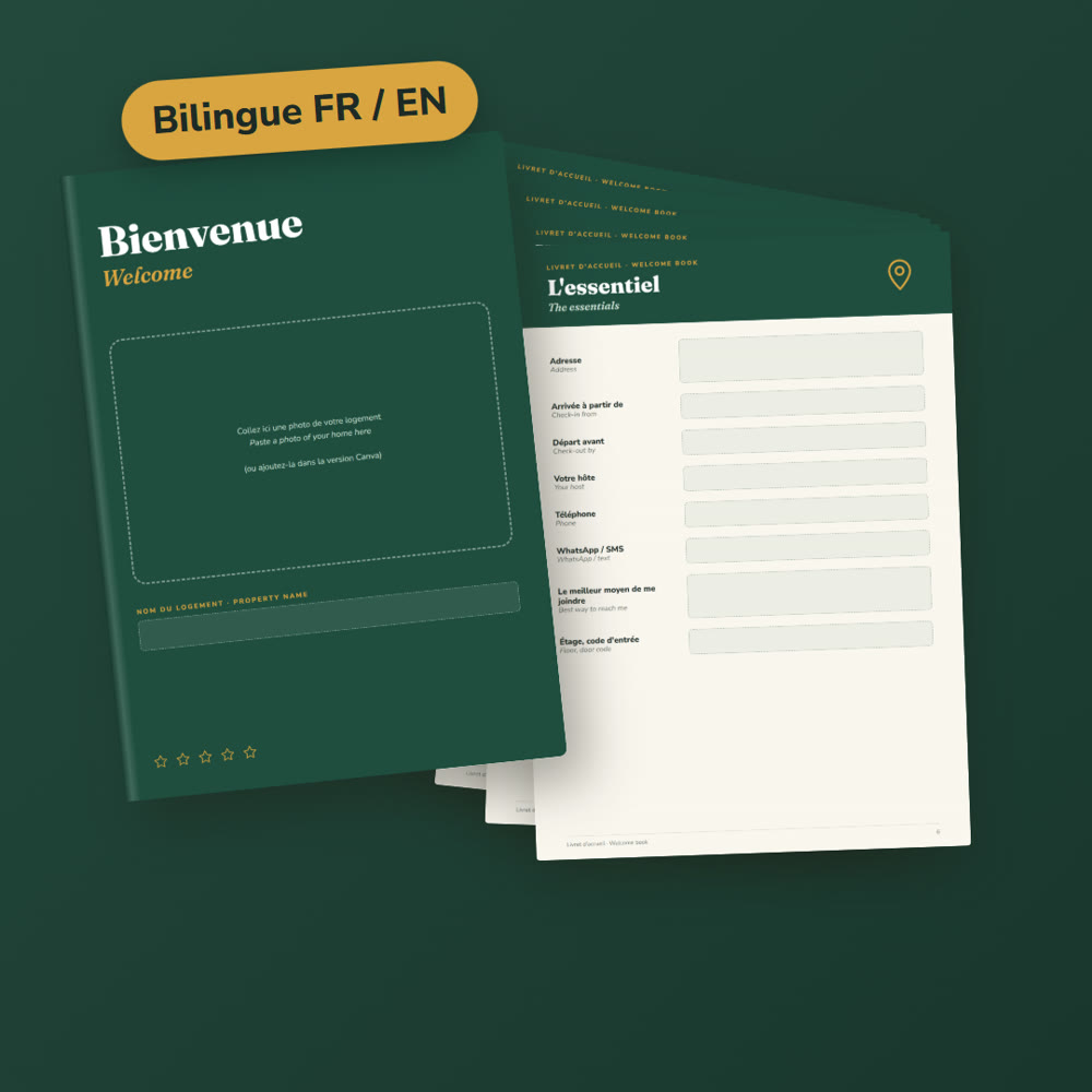 Le livret d’accueil bilingue : couverture Bienvenue / Welcome et pages intérieures